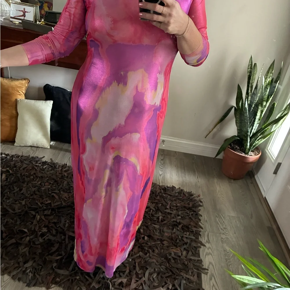 AFRM Shailene Foil Long Sleeve dress in Painted Orchid - Picture 2 of 6